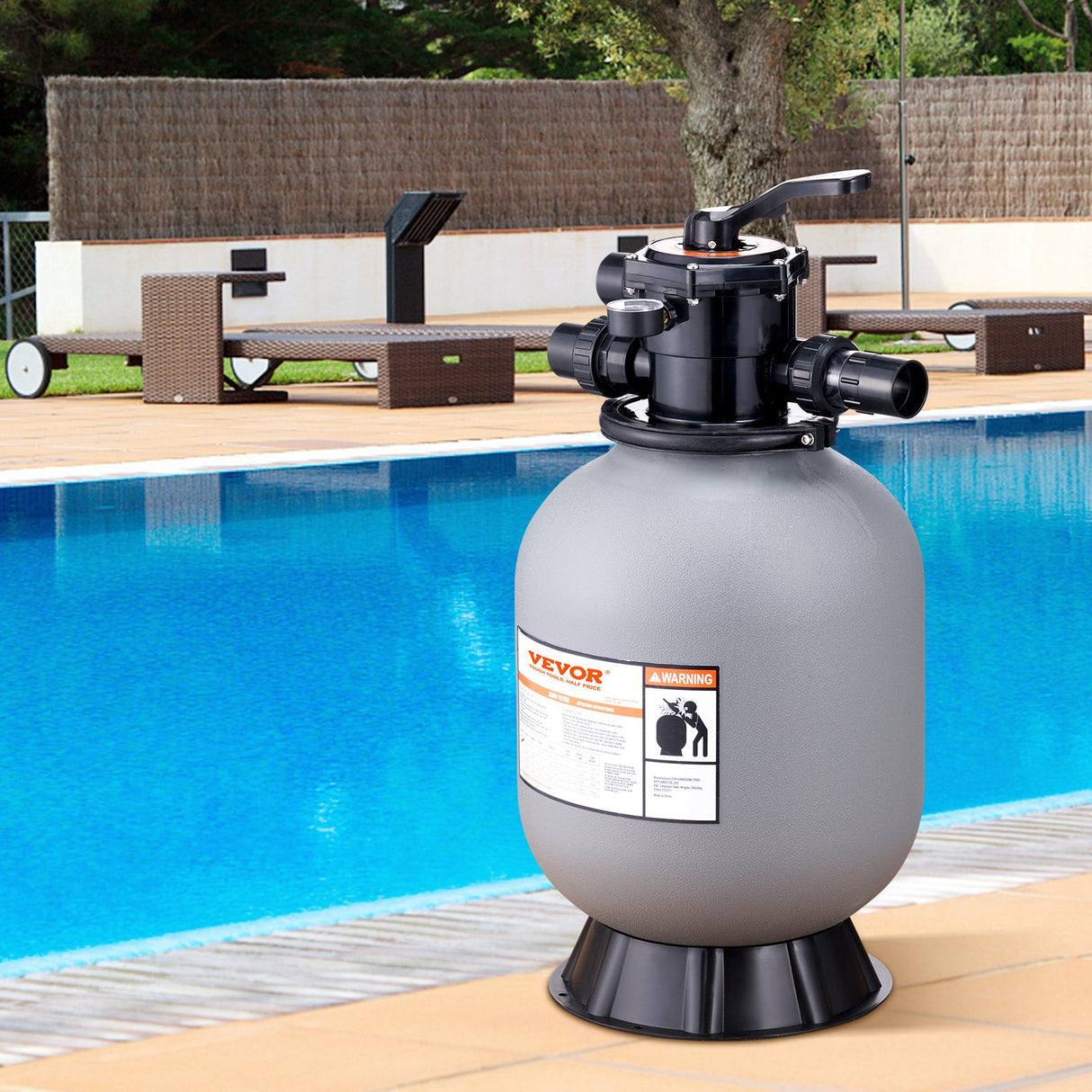 VEVOR Sand Filter, 16-inch, 406.4mm, Up to 35 GPM Flow Rate, Above Inground Swimming Pool Sand Filter System with 7-Way Multi-Port Valve, Filter, Backwash, Rinse, Recirculate, Waste, Winter, Closed Functions