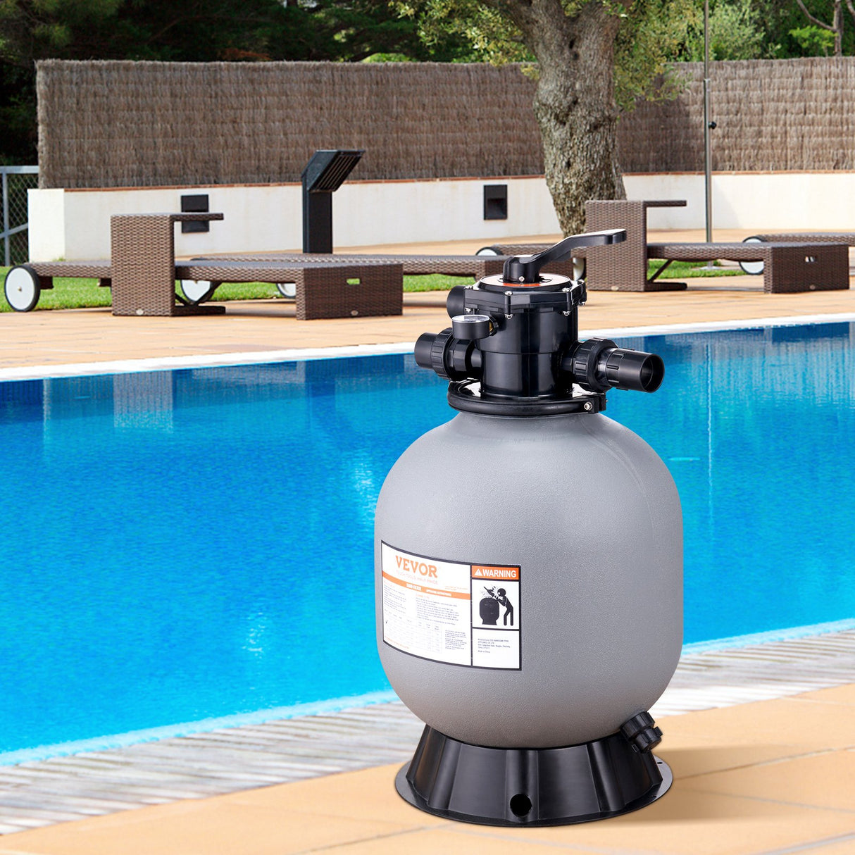 VEVOR Sand Filter, 19-inch, 482.6mm, Up to 45 GPM Flow Rate, Above Inground Swimming Pool Sand Filter System with 7-Way Multi-Port Valve, Filter,