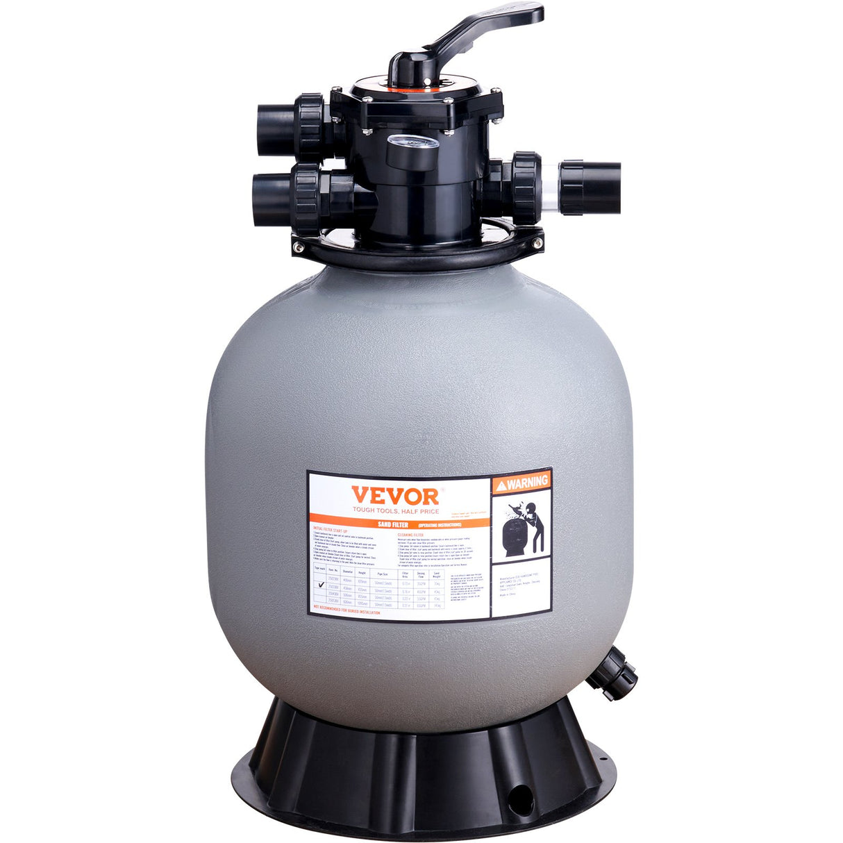 VEVOR Sand Filter, 19-inch, 482.6mm, Up to 45 GPM Flow Rate, Above Inground Swimming Pool Sand Filter System with 7-Way Multi-Port Valve, Filter,