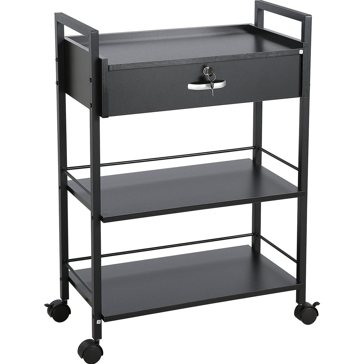VEVOR Beauty Salon Trolley Cart, 3-Tier Hair Salon Stations Cabinet for Stylist with Lockable Drawer, MDF Rolling Storage Station with 4 Wheels (2
