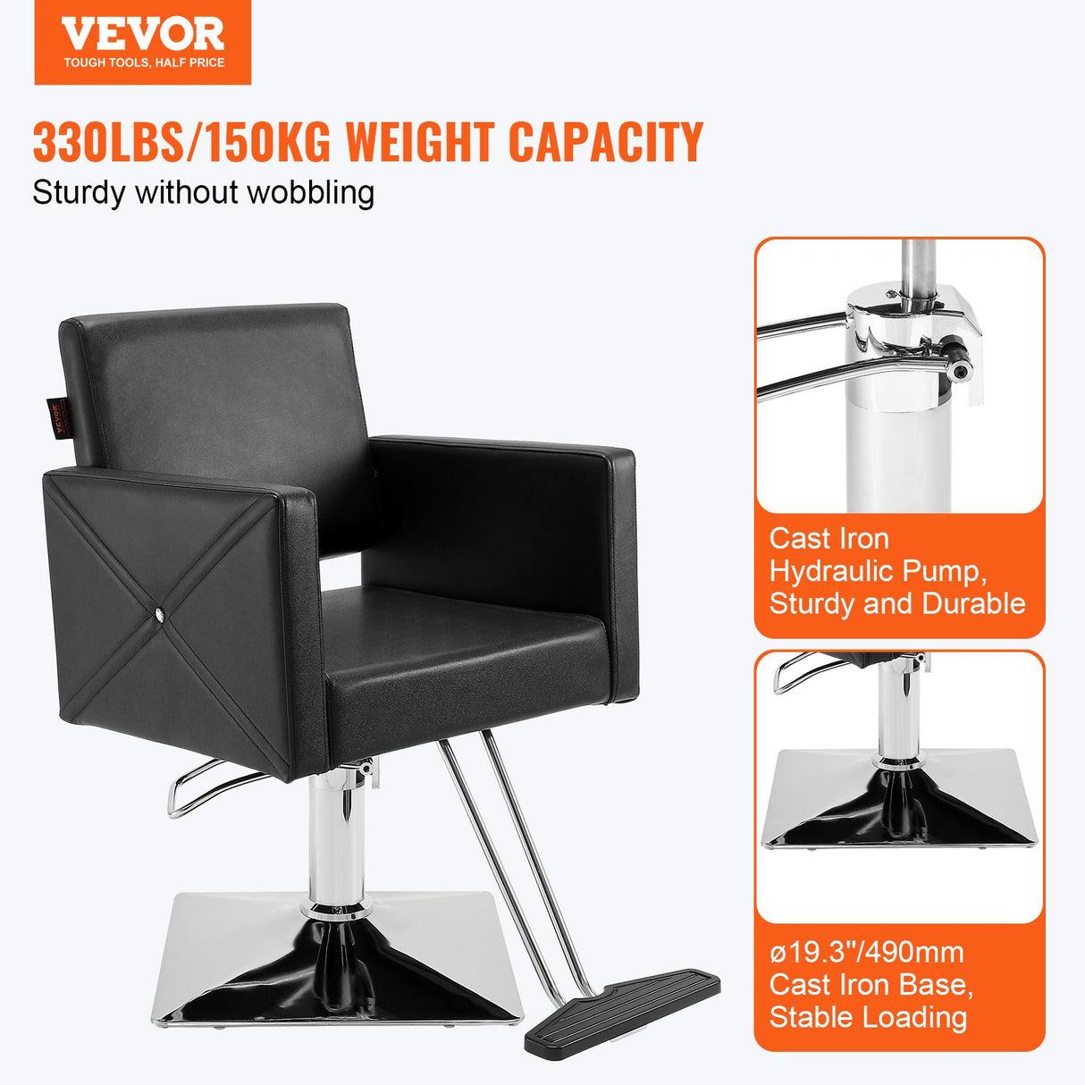 Salon Chair, Barber Chair for Hair Stylist, Styling Chair with Heavy Duty Hydraulic Pump, Swivel Hair Salon Chair with Footrest for Beauty Spa Shampoo, Max Load Weight 330 lbs, Black
