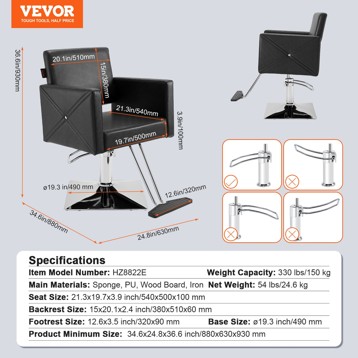 Salon Chair, Barber Chair for Hair Stylist, Styling Chair with Heavy Duty Hydraulic Pump, Swivel Hair Salon Chair with Footrest for Beauty Spa Shampoo, Max Load Weight 330 lbs, Black
