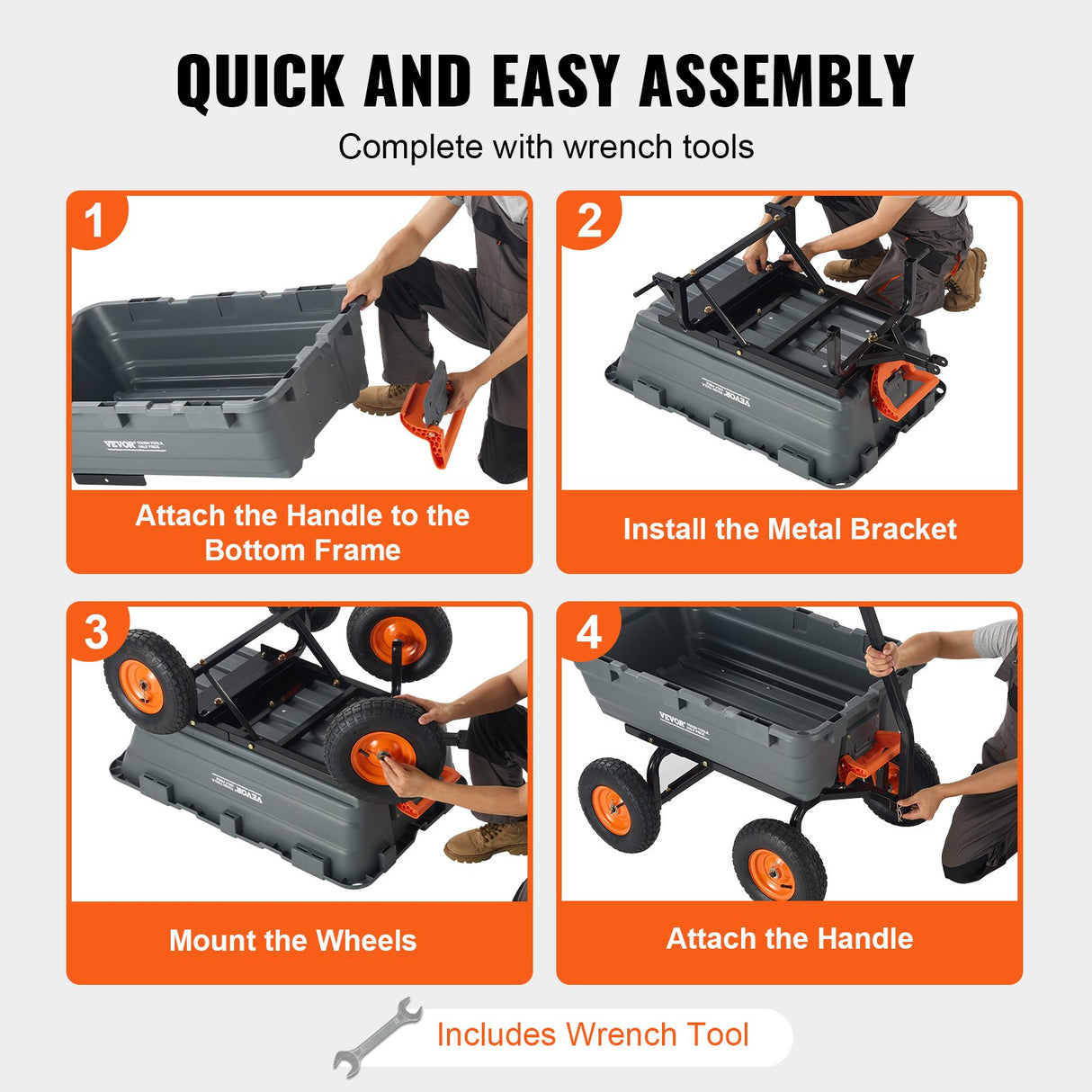 VEVOR Dump Cart, Poly Garden Dump Cart with Easy to Assemble Steel Frame, Dump Wagon with 2-in-1 Convertible Handle, Utility Wheelbarrow 544kg/