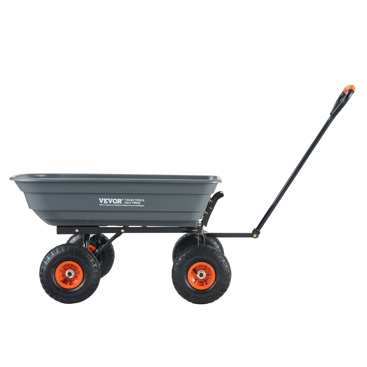 VEVOR Dump Cart, Poly Garden Dump Cart with Easy to Assemble Steel Frame, Dump Wagon with 2-in-1 Convertible Handle, Utility Wheelbarrow 272kg/ 600lbs Capacity, 25.5cm/ 10 inch Tires