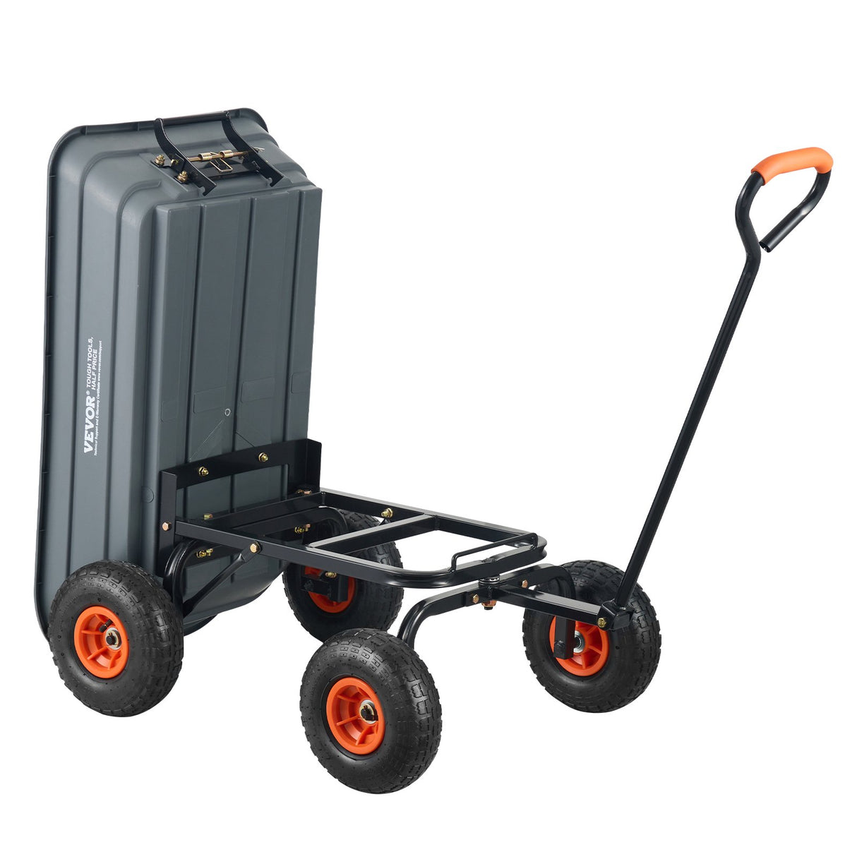 VEVOR Dump Cart, Poly Garden Dump Cart with Easy to Assemble Steel Frame, Dump Wagon with 2-in-1 Convertible Handle, Utility Wheelbarrow 272kg/ 600lbs Capacity, 25.5cm/ 10 inch Tires