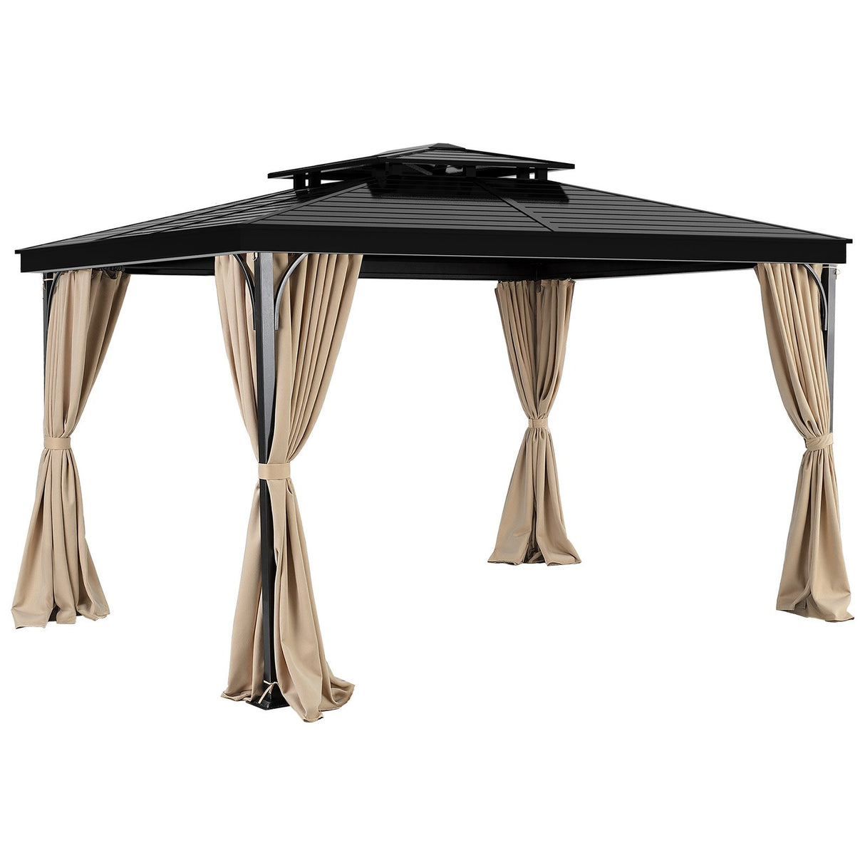 Gazebo Curtains Outdoor, 12' x 10' x 7.3' Gazebos, 4-Panel Sidewall Gazebo Privacy Curtains with Zippers, Outdoor Curtain Replacement for Patio Canopy, Only Curtain, Khaki