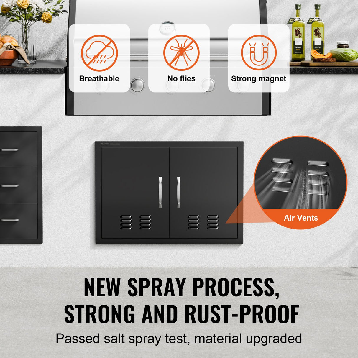 VEVOR BBQ Access Door,762 x533 mm Double Outdoor Kitchen Door, Cold Plate Flush Mount Door, Wall Vertical Door with Handles and Ventss, for BBQ Island, Grilling Station, Outside Cabinet