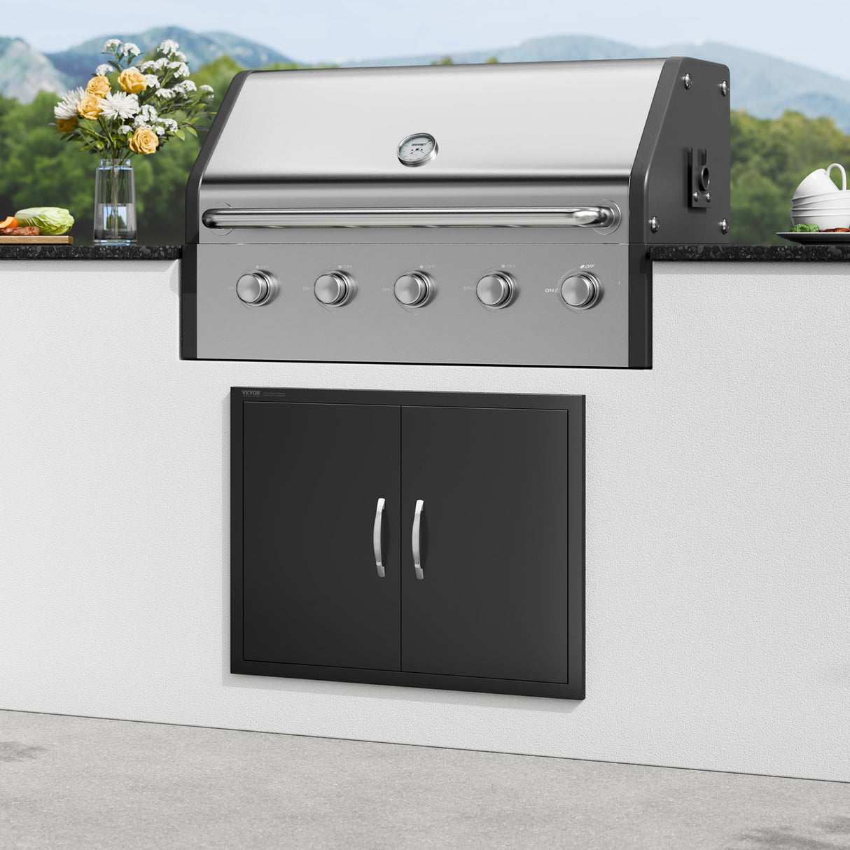 BBQ Access Door, 788x610 mm Double Outdoor Kitchen Door, Cold Plate Flush Mount Door, Wall Vertical Door with Handles, for BBQ Island, Grilling Station, Outside Cabinet