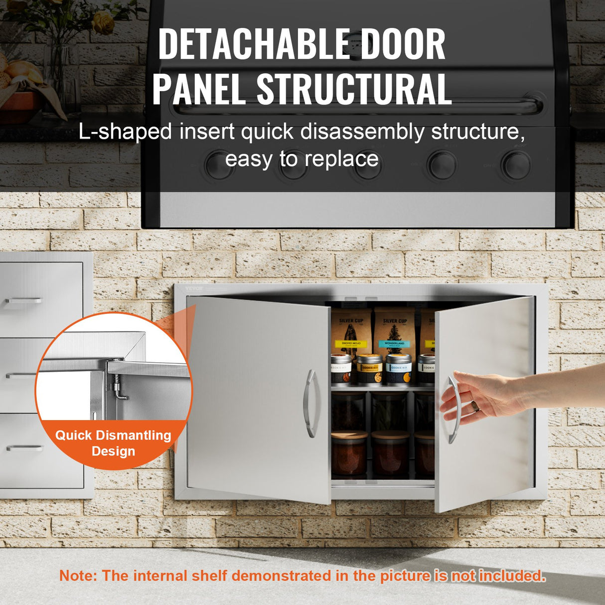 VEVOR BBQ Access Door, 915x533 mm Double Outdoor Kitchen Door, Stainless Steel Flush Mount Door, Wall Vertical Door with Handles, for BBQ Island,