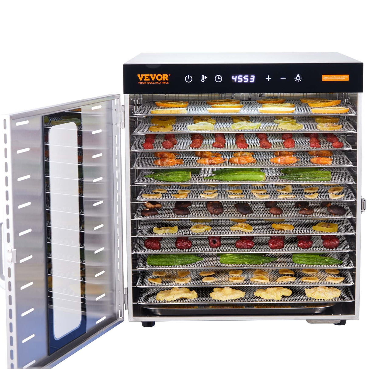 VEVOR 10 Trays Food Dehydrator Machine Stainless Steel 1000W Jerky Fruit Drying