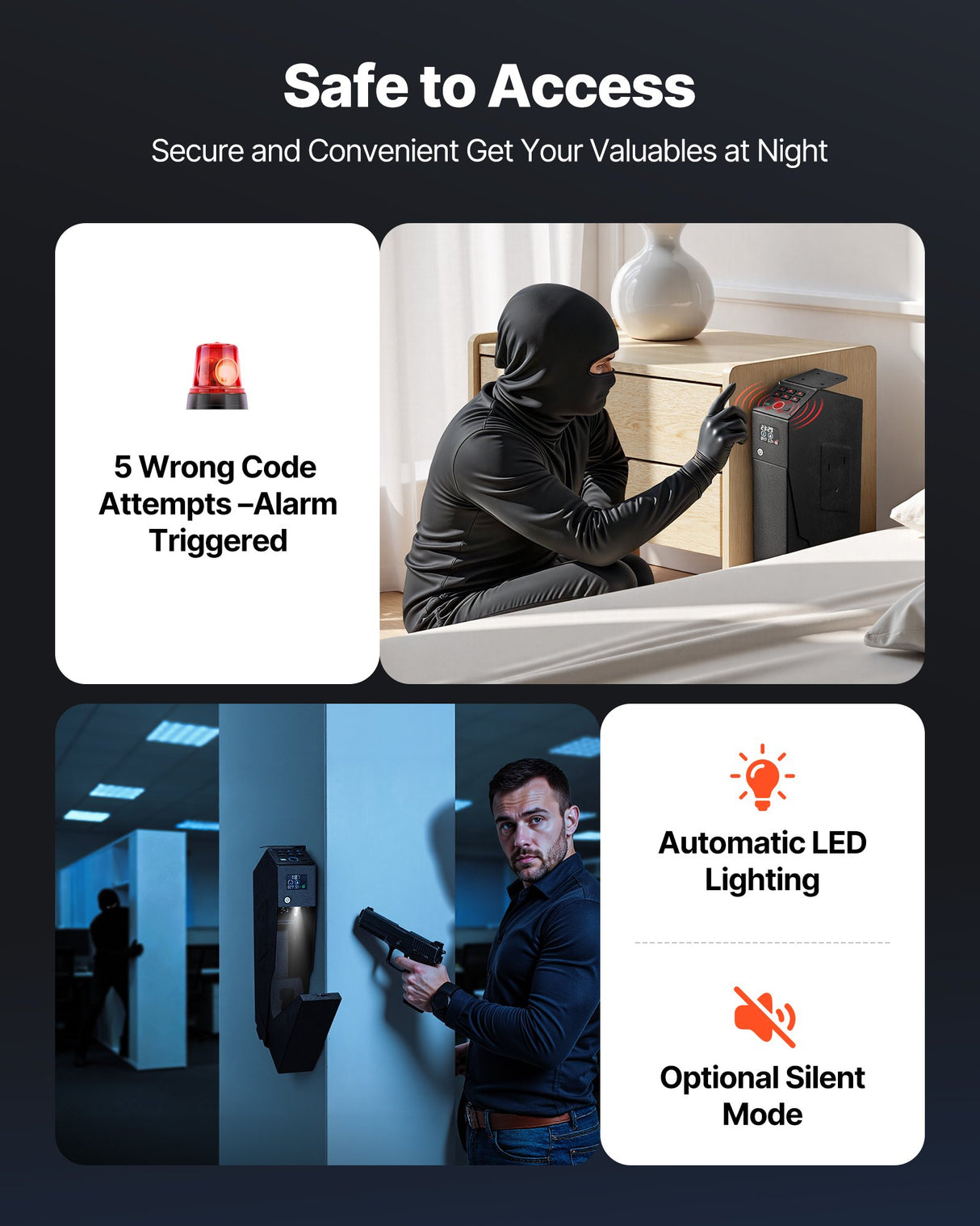 VEVOR Gun Safe, Slider Handgun Gun Safe with Screen, Fingerprint/Password/Key, 3-Way Quick Access Firearm Case Box with LED for 1 Pistol & Magazine, Mounted Gun Box for Nightstand Bedside Desk Car