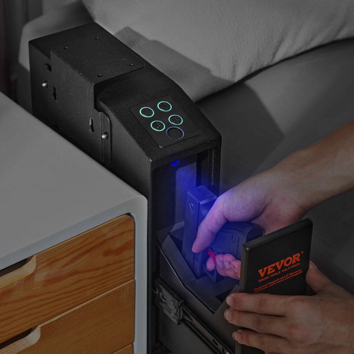 VEVOR Mounted Gun Safe for Pistols Biometric Gun Safe 3 Access Ways 1 Pistol