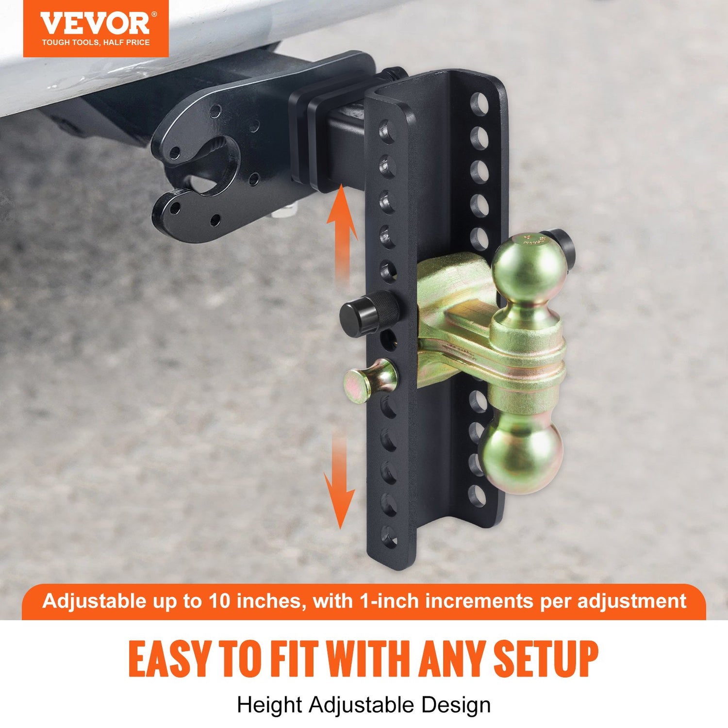 VEVOR Adjustable Trailer Hitch, 25.4 cm Drop & 21.59 cm Rise Hitch Ball Mount with 5.08 cm Receiver, Solid Tube, 6350 kgs GTW, 5.08 cm & 5.08-0.79 cm 45# Steel Tow Balls with Key Lock for Truck Towing