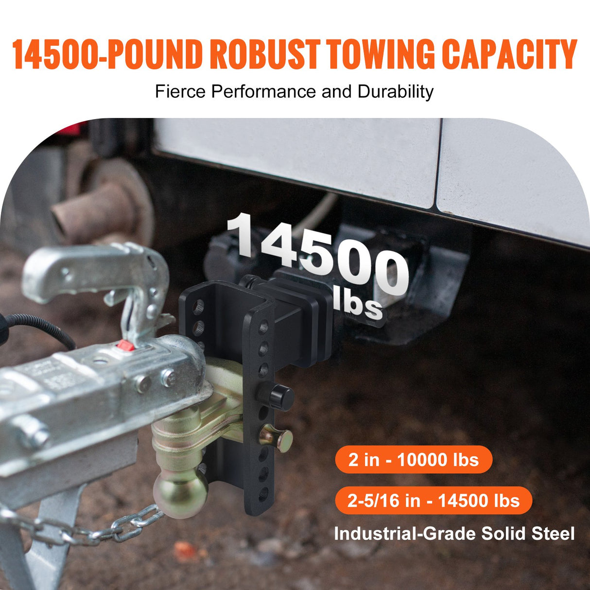 Adjustable Trailer Hitch, 15cm Drop & 11.43cm Rise Hitch Ball Mount with 6.35cm Receiver, Solid Tube, 6577 kgs GTW, 5.08cm & 5.08-0.79cm 45# Steel Tow Balls with Key Lock for Truck Towing