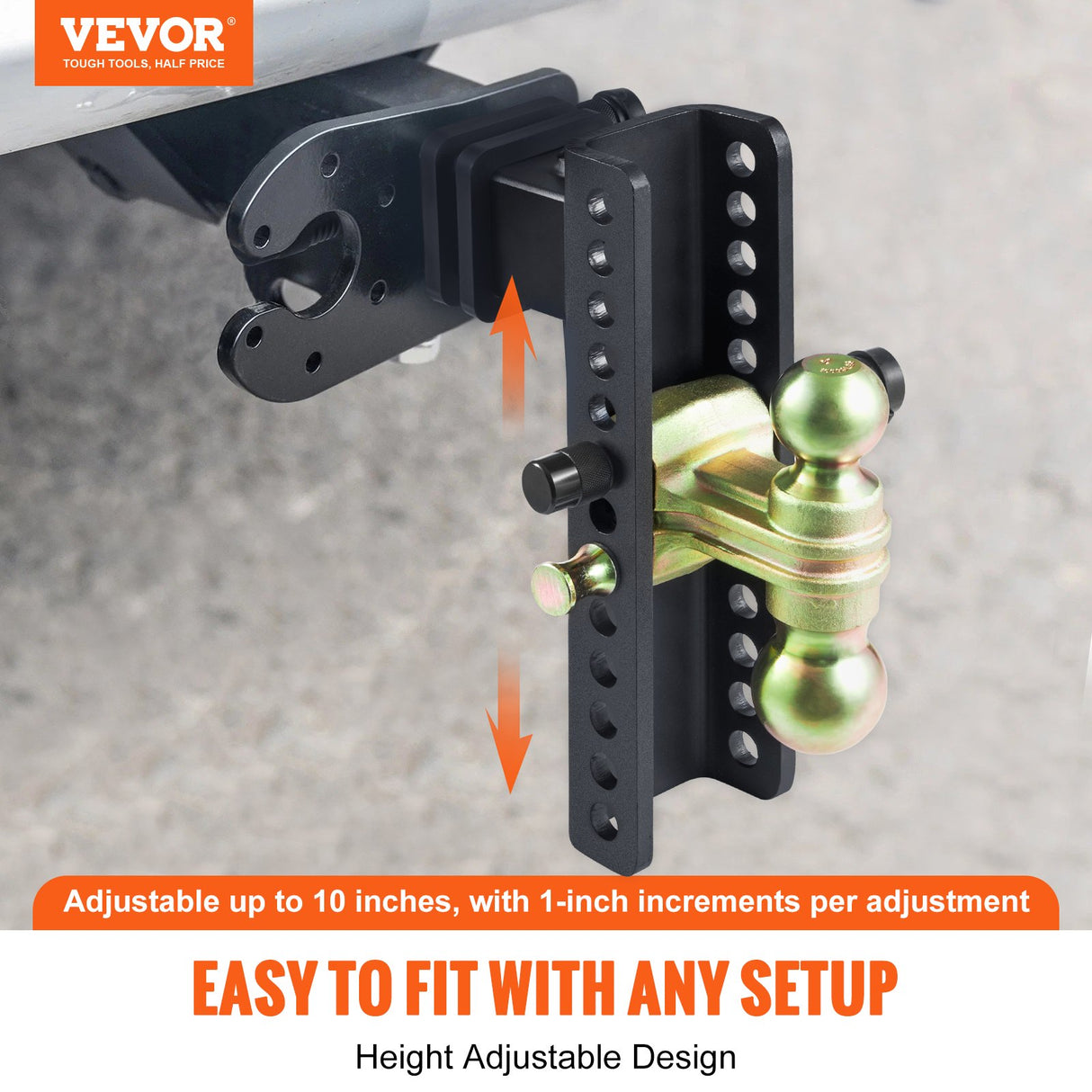 VEVOR Adjustable Trailer Hitch, 25 cm Drop & 21.59 cm Rise Hitch Ball Mount with 6.35 cm Receiver Solid Tube, 6577 kgs GTW, 5.08 cm & 5.08-0.79 cm 45#
