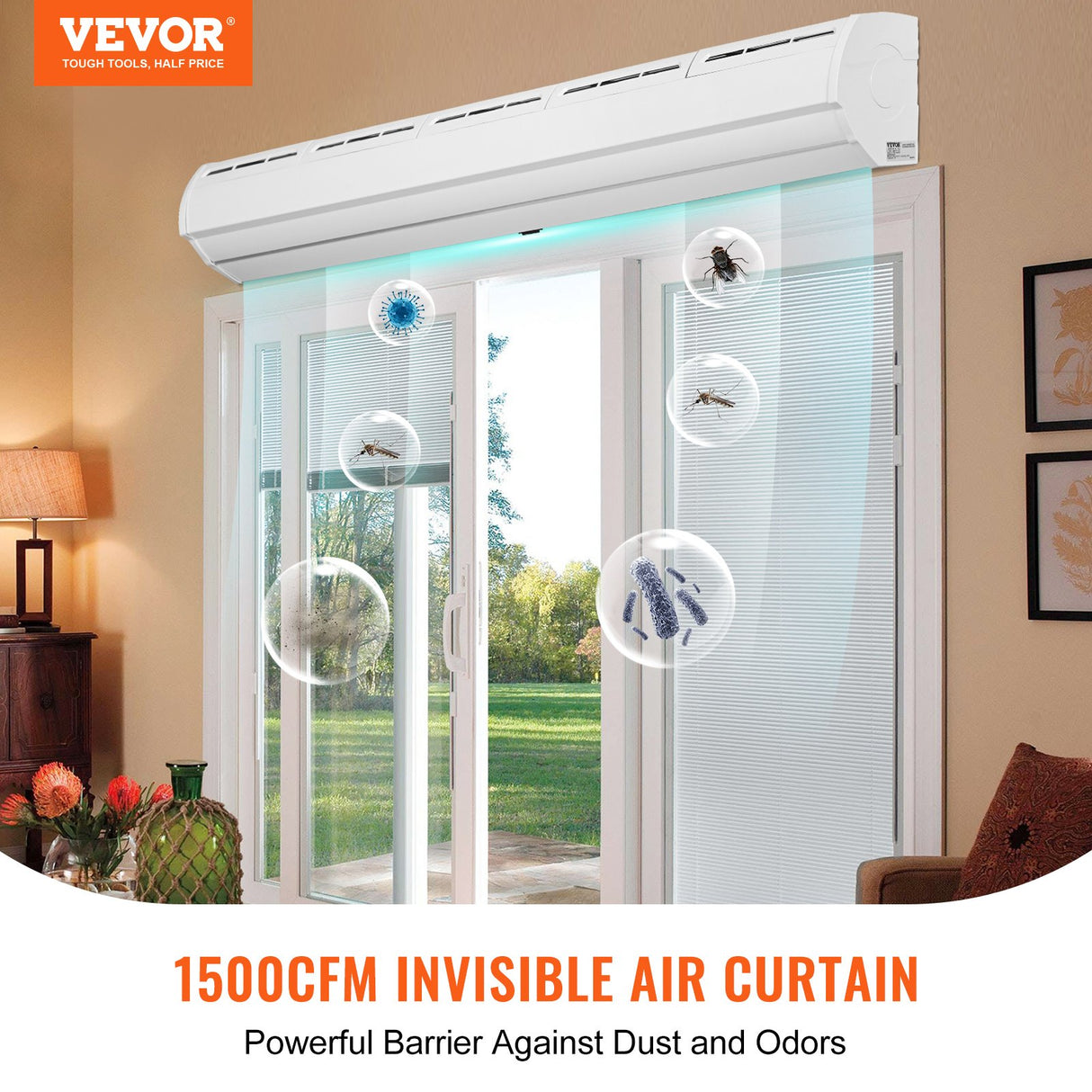 1.5m Commercial Indoor Air Curtain Super Power 2 Speeds 2547m³/h, UL Certified Wall Mounted Air Curtains for Doors, Indoor Over Door Fan with Heavy Duty Limit Switch, Easy-Install Unheated