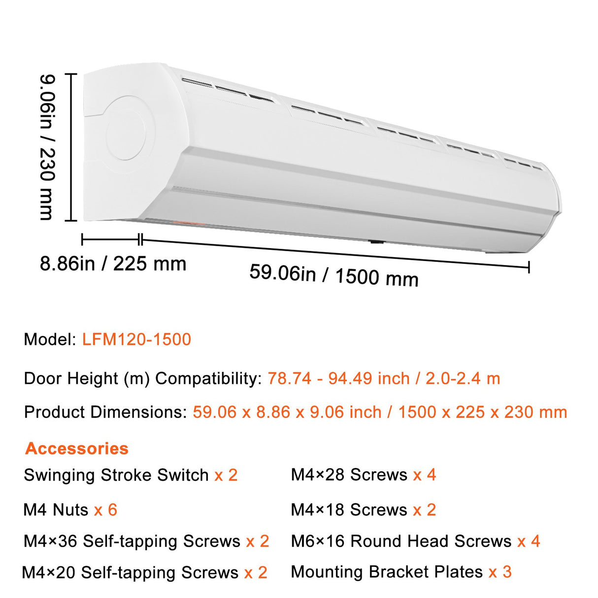 1.5m Commercial Indoor Air Curtain Super Power 2 Speeds 2547m³/h, UL Certified Wall Mounted Air Curtains for Doors, Indoor Over Door Fan with Heavy Duty Limit Switch, Easy-Install Unheated
