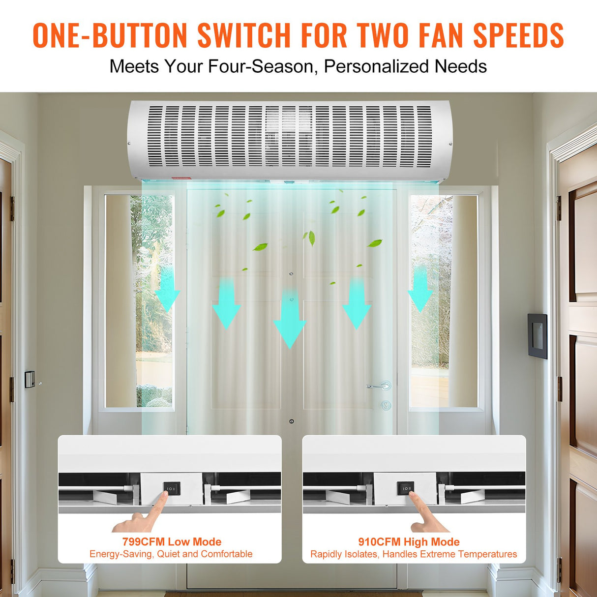 VEVOR 0.9m Commercial Indoor Air Curtain Super Power 2 Speeds 2038m?/h, UL Certified Wall Mounted Air Curtains for Doors, Indoor Over Door Fan with