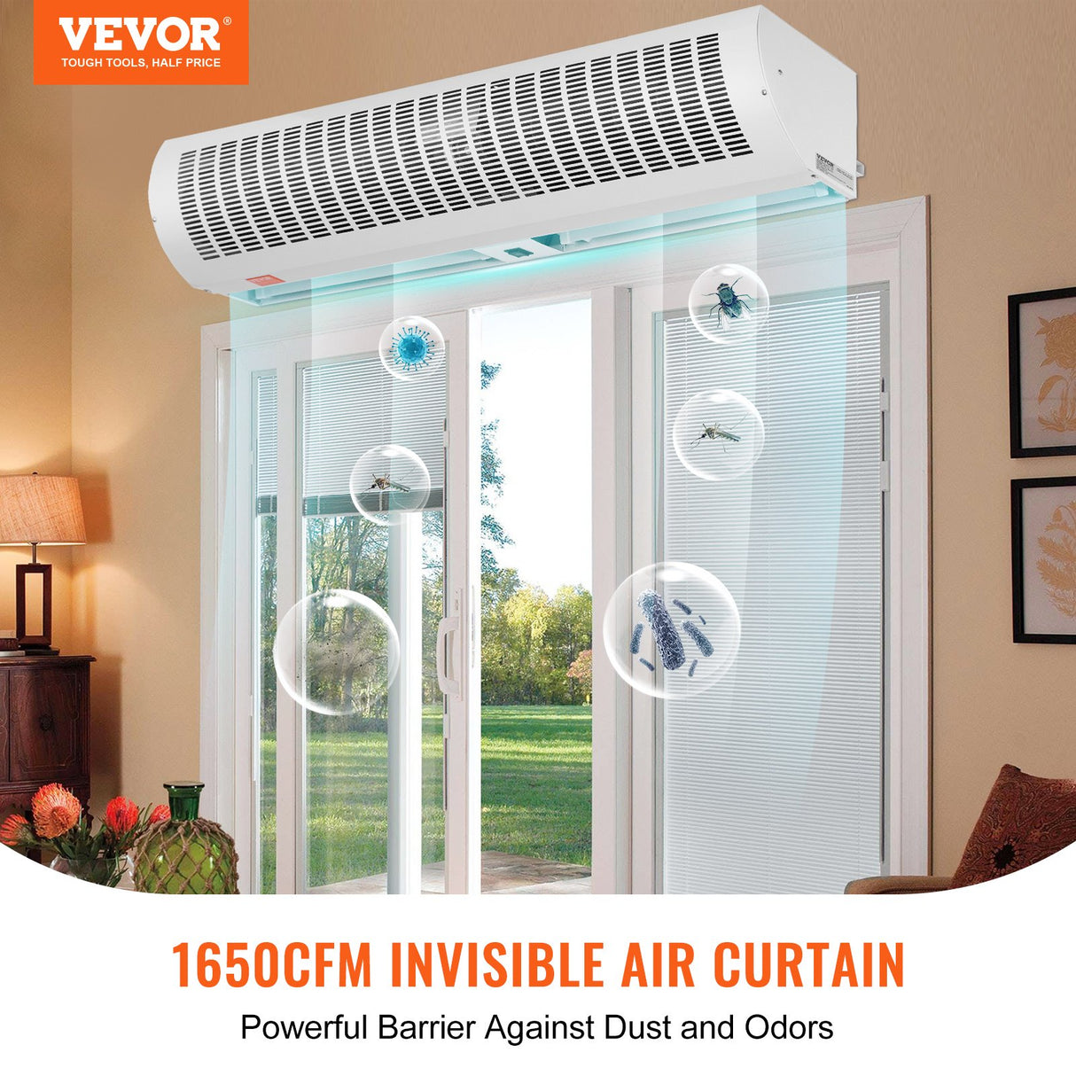 VEVOR 1.2m Commercial Indoor Air Curtain Super Power 2 Speeds 2802m_/h, UL Certified Wall Mounted Air Curtains for Doors, Indoor Over Door Fan with Heavy Duty Limit Switch, Easy-Install Unheated