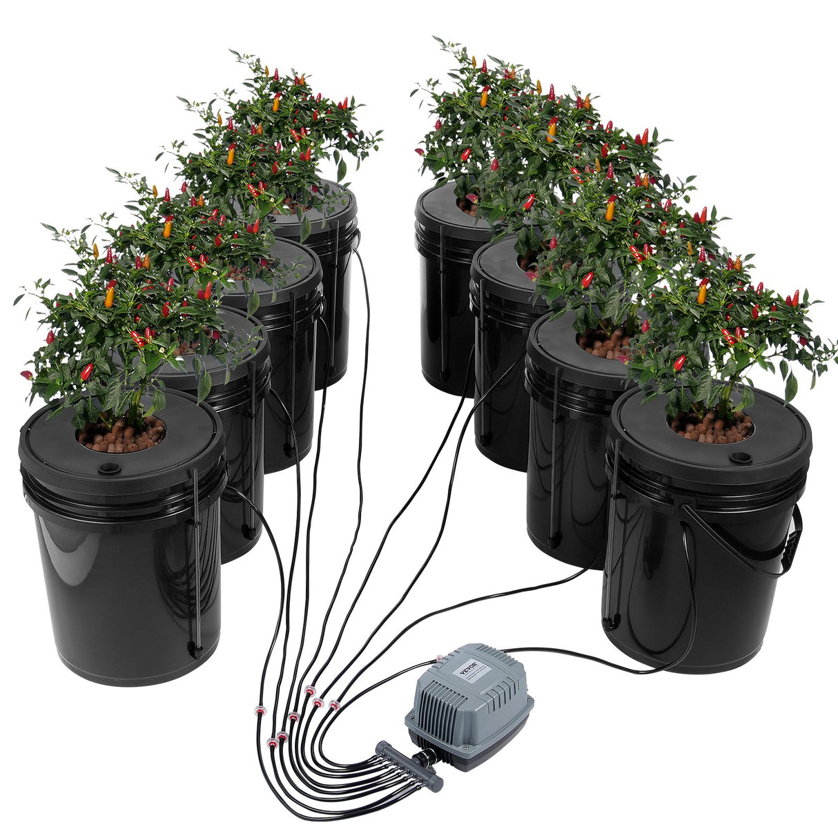 VEVOR DWC Hydroponics Grow System Deep Water Culture 8 Buckets with Air Pump