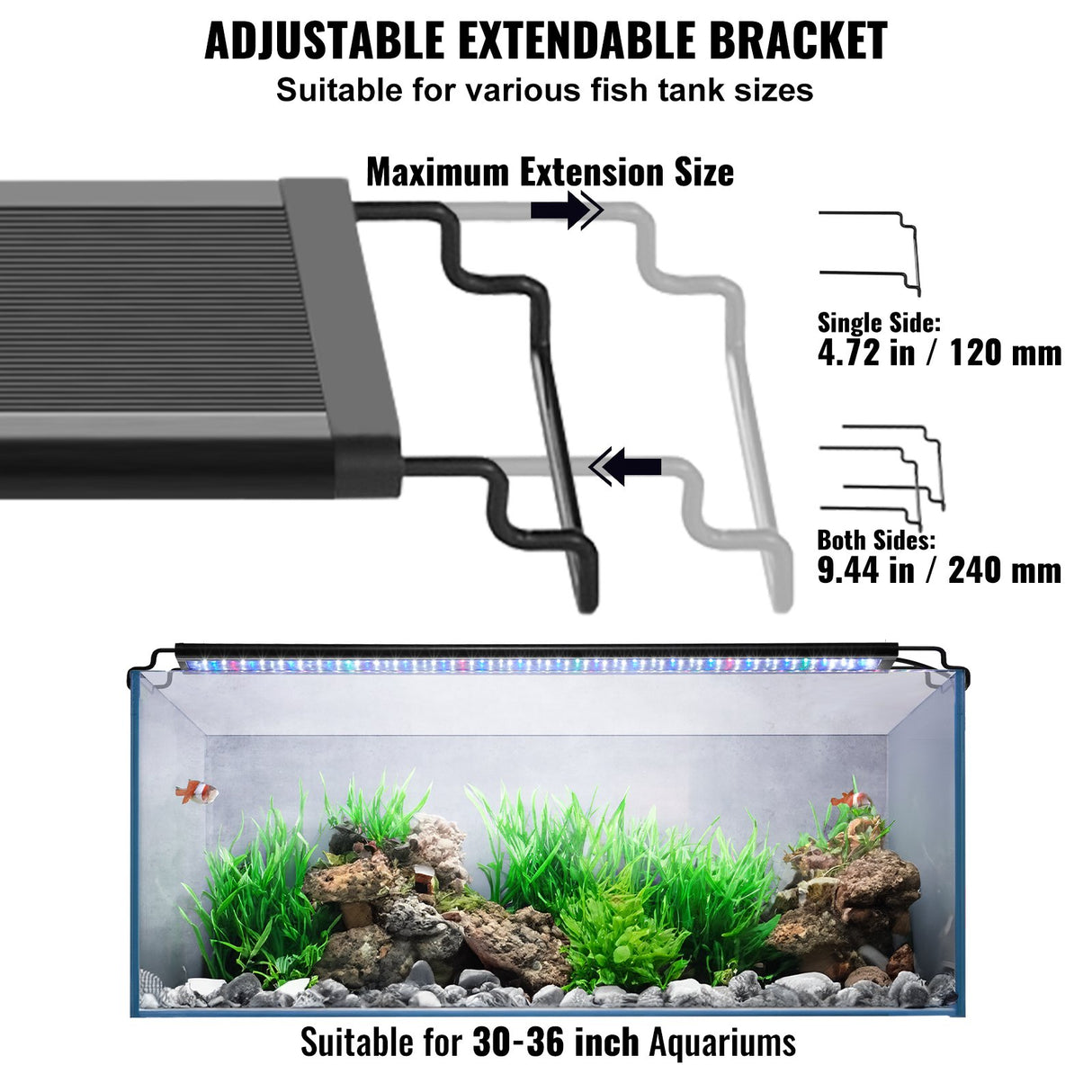 VEVOR Aquarium Light, 26W Full Spectrum Fish Tank Light with 24/7 Natural Mode, Adjustable Timer & 5-Level Brightness, with Aluminum Alloy Shell