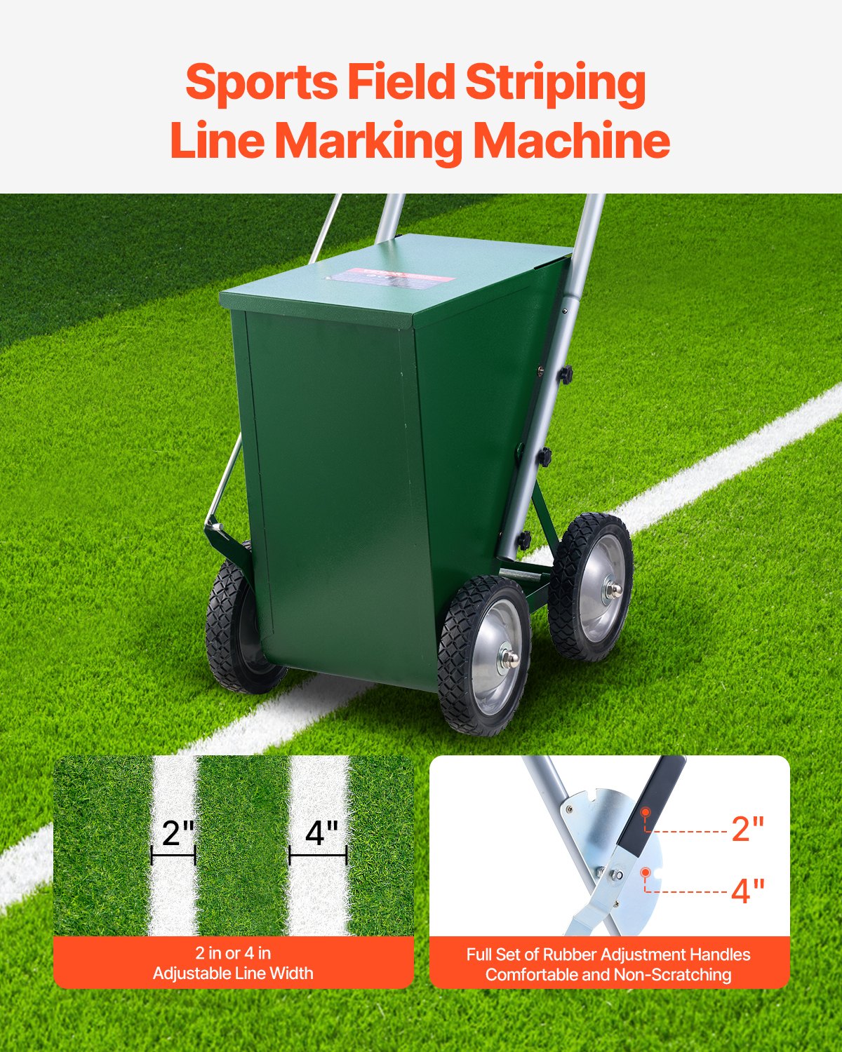 VEVOR Dry Line Marker 4-Wheel 50 or 100 mm Lines Heavy Duty Steel Chalker 22.7kg