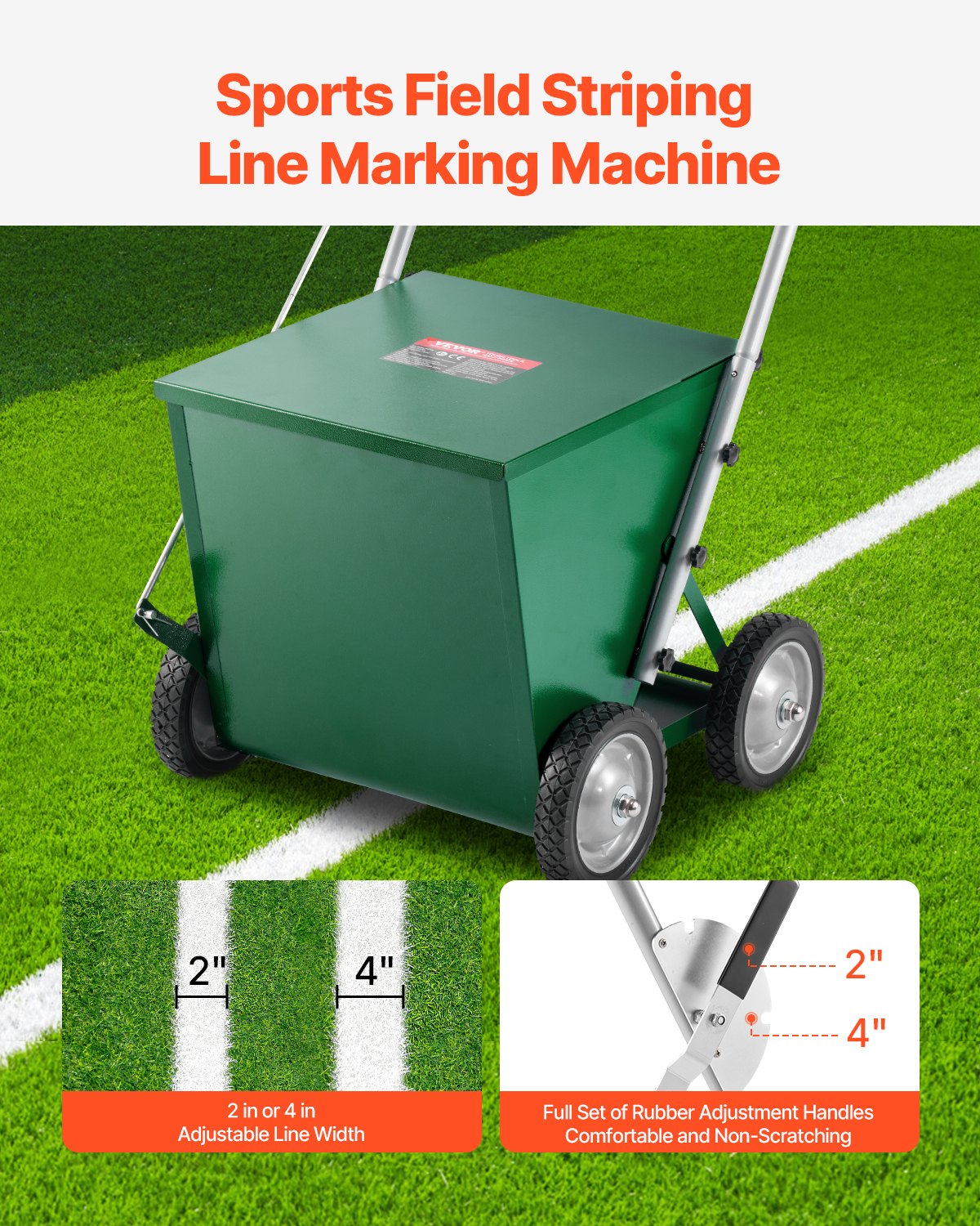 VEVOR Dry Line Marker 4-Wheel 50 or 100 mm Lines Heavy Duty Steel Chalker 29.5kg