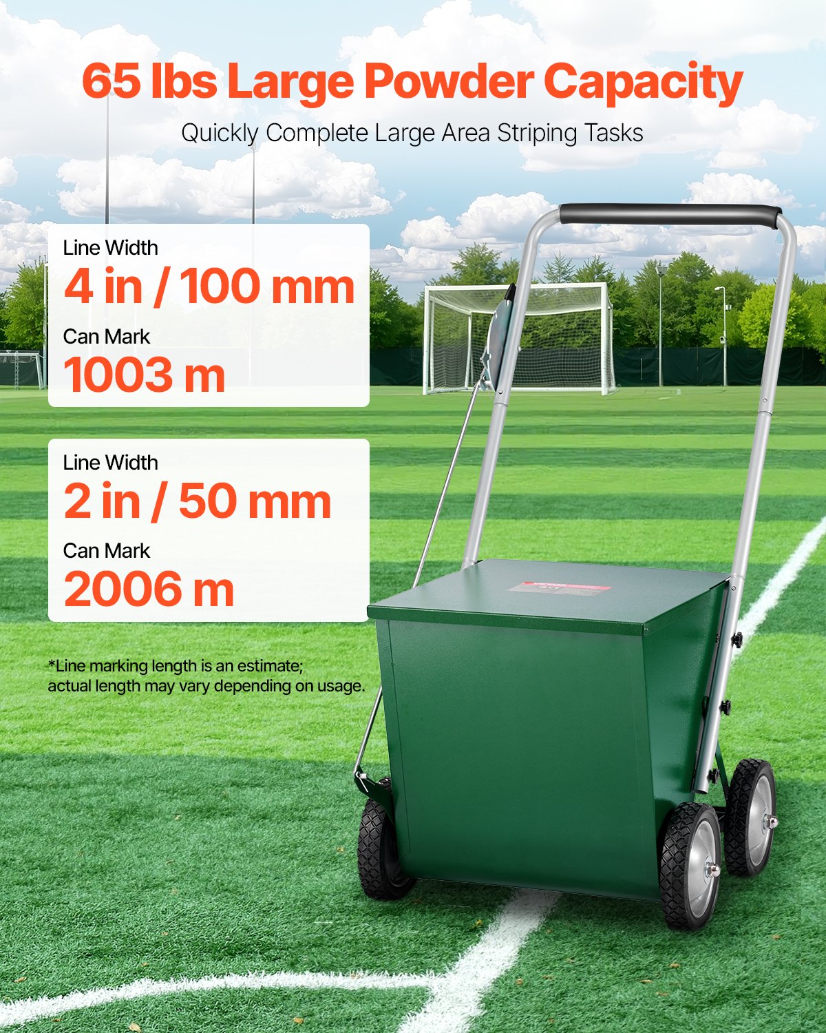 VEVOR Dry Line Marker 4-Wheel 50 or 100 mm Lines Heavy Duty Steel Chalker 29.5kg