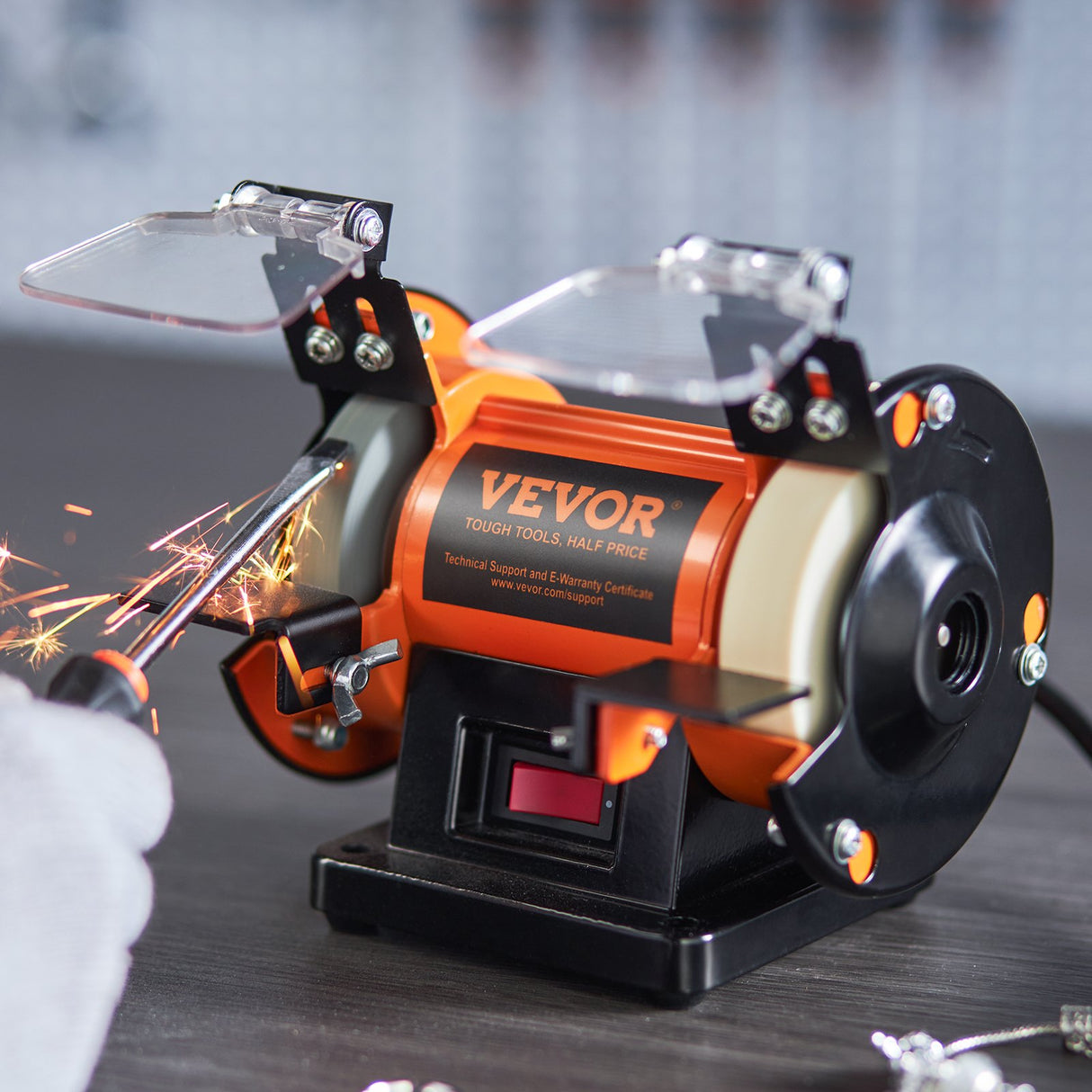 VEVOR Jewelry Polisher, Bench Grinder Polishing & Buffing Machine, 3590RPM Bench Lathe Polisher with 1 Wool Wheel & 1 Abrasive Fiber Wheel & 1 Grinding Wheel & 100pcs Tools