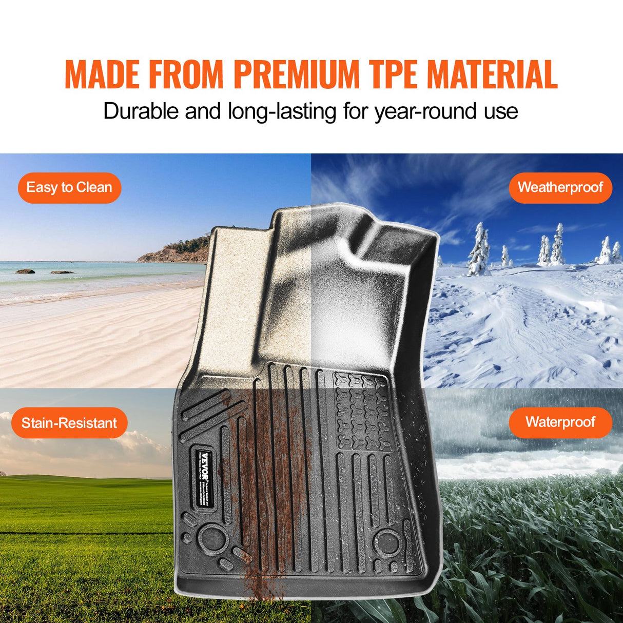 VEVOR Automotive Floor Mats Fits for Tesla Model Y 2021-2024 3 pcs TPE Liners