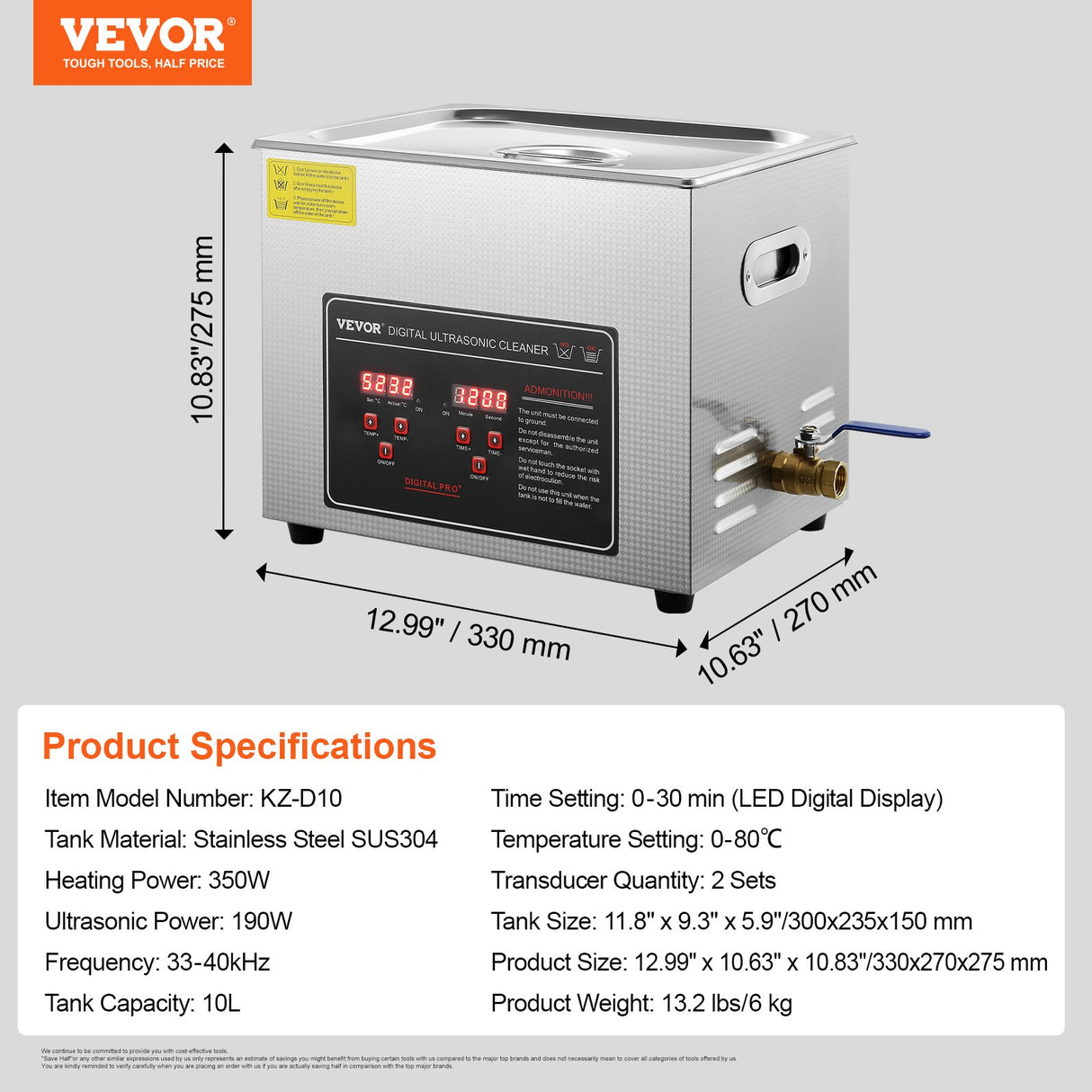 VEVOR Ultrasonic Cleaner with Digital Timer & Heater, Professional Ultra Sonic Jewelry Cleaner, Stai