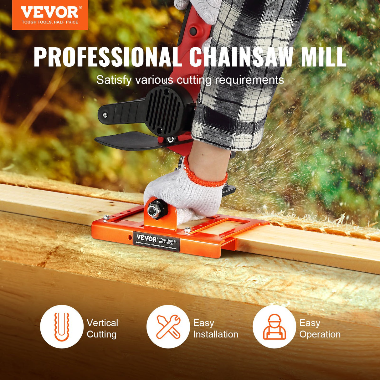 VEVOR Chainsaw Mill, Vertical Lumber Cutting Guide with 5.1-15.2cm Cutting Width, Cast Iron Portable Timber Chainsaw Attachment, Lightweight Wood