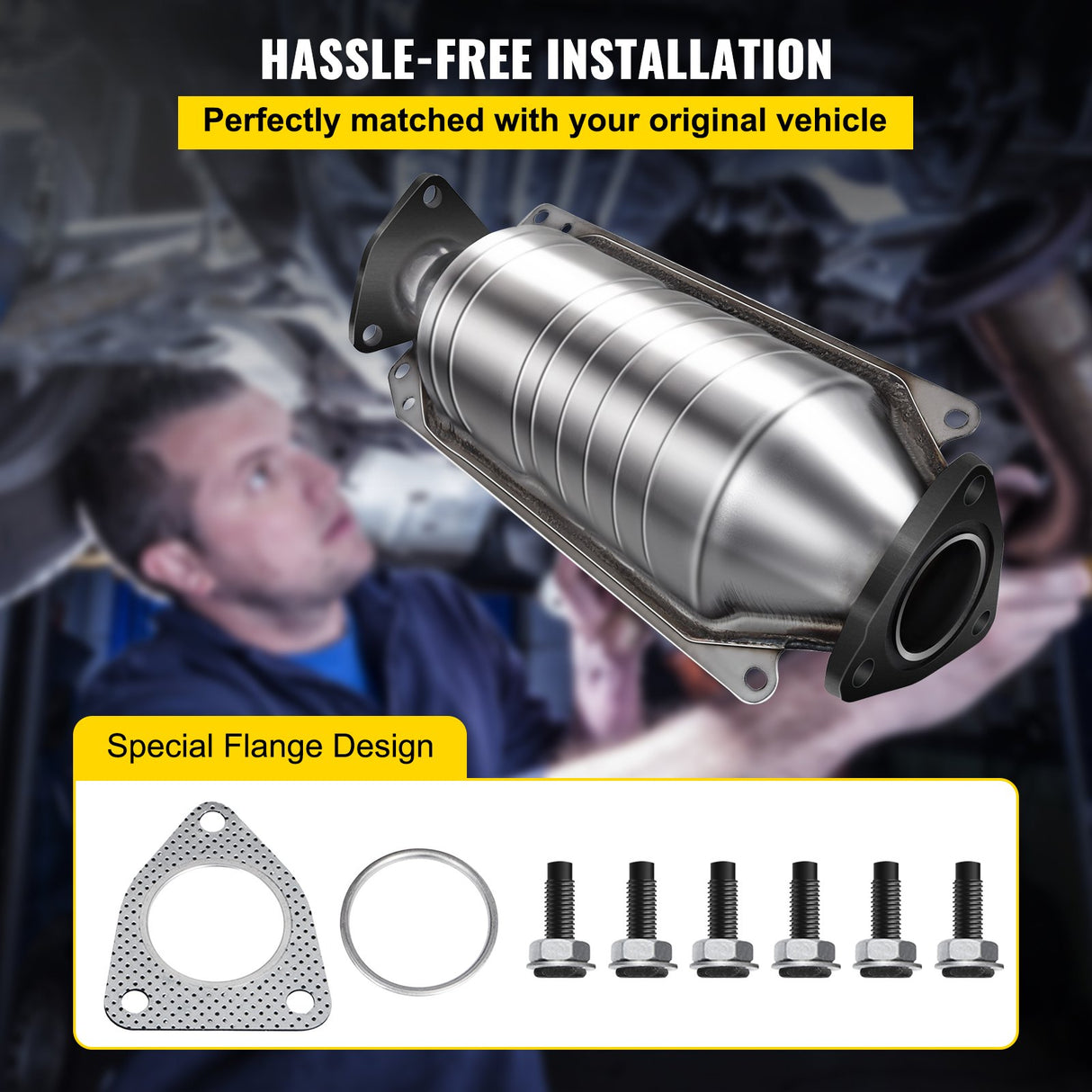 VEVOR Catalytic Converter Compatible with 1998-2002 Honda Accord 2.3L, Direct-Fit High Flow Series Cat Converter, Stainless Steel Exhaust Converter Pipe with Flange Design & Gasket (OBD III Compliant)