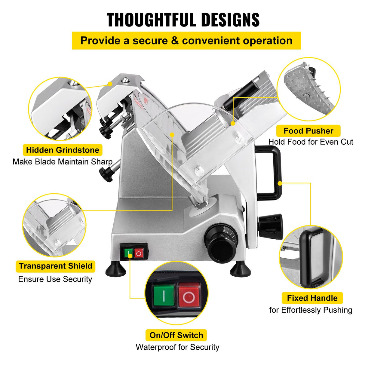 VEVOR Commercial Meat Slicer, 200W Electric Deli Food Slicer, 350-400RPM Meat Slicer with 8" Carbon Steel Blade, 0 - 0.47 inch Adjustable Thickness