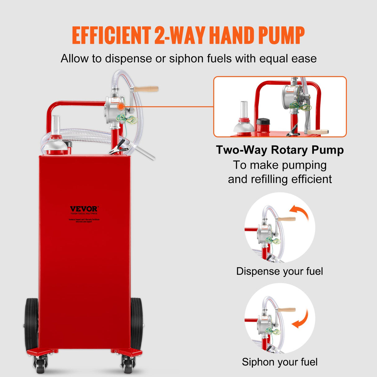 VEVOR 114L Fuel Caddy, Gas Storage Tank & 4 Wheels, with Manuel Transfer Pump, Gasoline Diesel Fuel Container for Cars, Lawn Mowers, ATVs, Boats, More