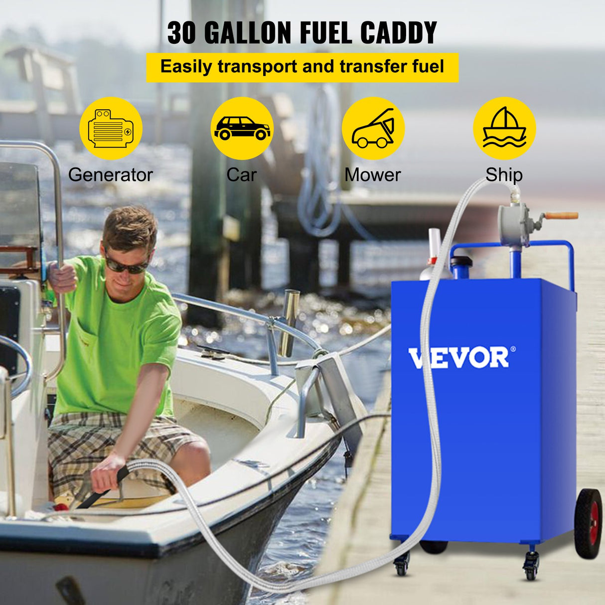 VEVOR 114L Fuel Caddy, Gas Storage Tank & 4 Wheels, with Manuel Transfer Pump, Gasoline Diesel Fuel Container for Cars, Lawn Mowers, ATVs, Boats, More