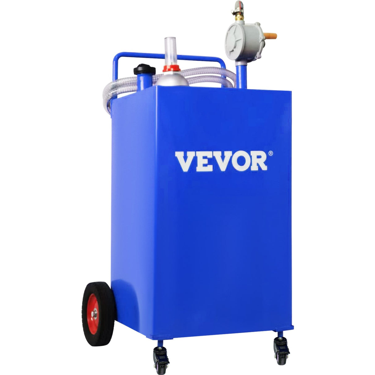 VEVOR 114L Fuel Caddy, Gas Storage Tank & 4 Wheels, with Manuel Transfer Pump, Gasoline Diesel Fuel Container for Cars, Lawn Mowers, ATVs, Boats, More, Blue