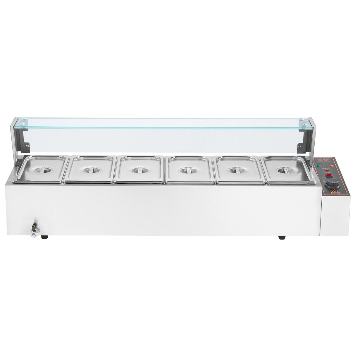 VEVOR Commercial Electric Food Warmer Countertop Buffet 6*5Qt with Glass Shield