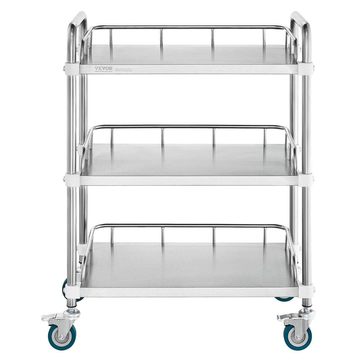 VEVOR Lab Rolling Cart 3-Shelf Stainless Steel Rolling Cart Lab Serving Cart with Swivel Casters Dental Utility Cart for Clinic Lab Hospital Salon 26.38"x15.55"x34.13"
