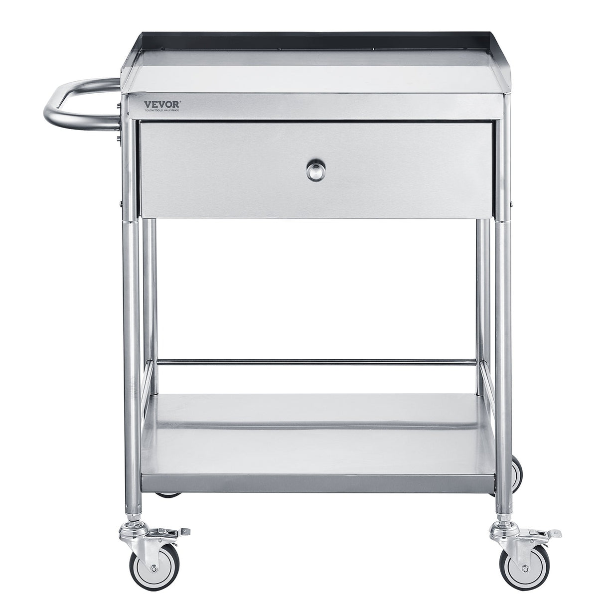 VEVOR Medical Cart 2 Layer stainless Steel Cart100 kg Weight Capacity Utility Cart Silent Wheels and a Drawer for Lab Clinic kitchen Salon