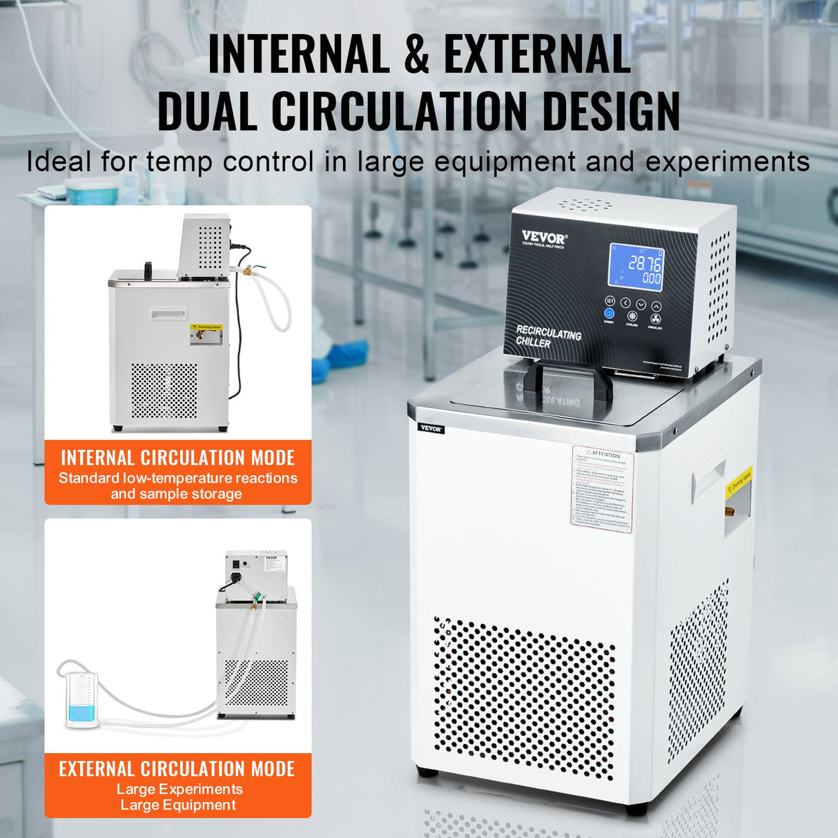 VEVOR Laboratory Chiller Circulator, 6L Chiller Lab Low Temperature Cooling Liquid, 23°F-212°F Circulator Pump Chiller, LCD Display, 304 Stainless Steel Water Bath Recirculating Water Cooling Chiller