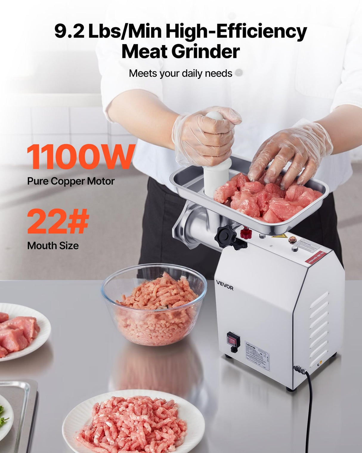 VEVOR Commercial Electric Meat Grinder 9.2 Lbs/Min Sausage Stuffer Maker Kitchen