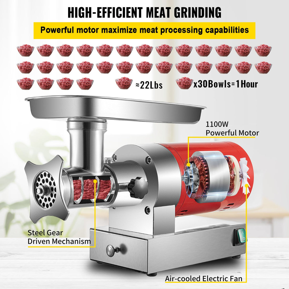 VEVOR Electric Meat Grinder Machine Electric Meat Mincer 661 Lbs/Hour 1100W