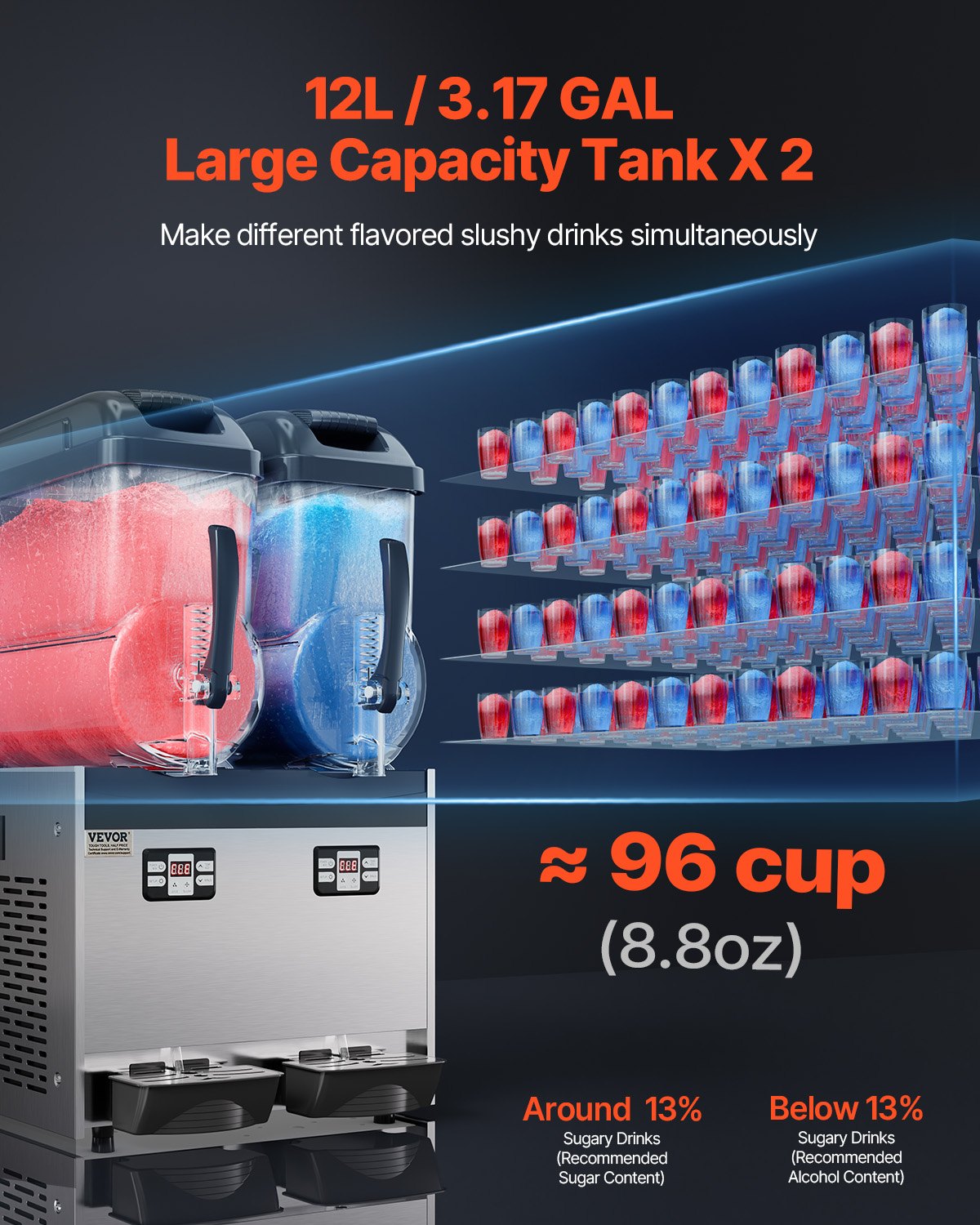 VEVOR 12Lx2 Tank Commercial Slushy Machine Margarita Smoothie Frozen Drink Maker