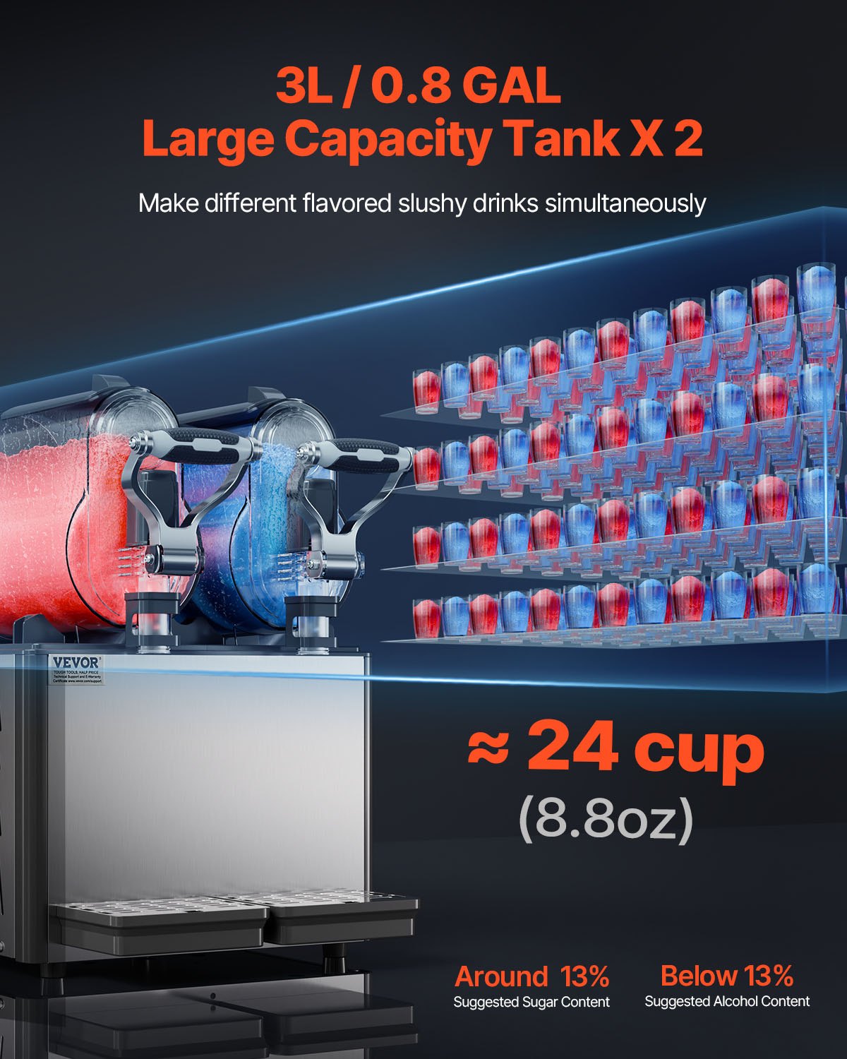 VEVOR 3Lx2 Tank Commercial Slushy Machine Margarita Smoothie Frozen Drink Maker
