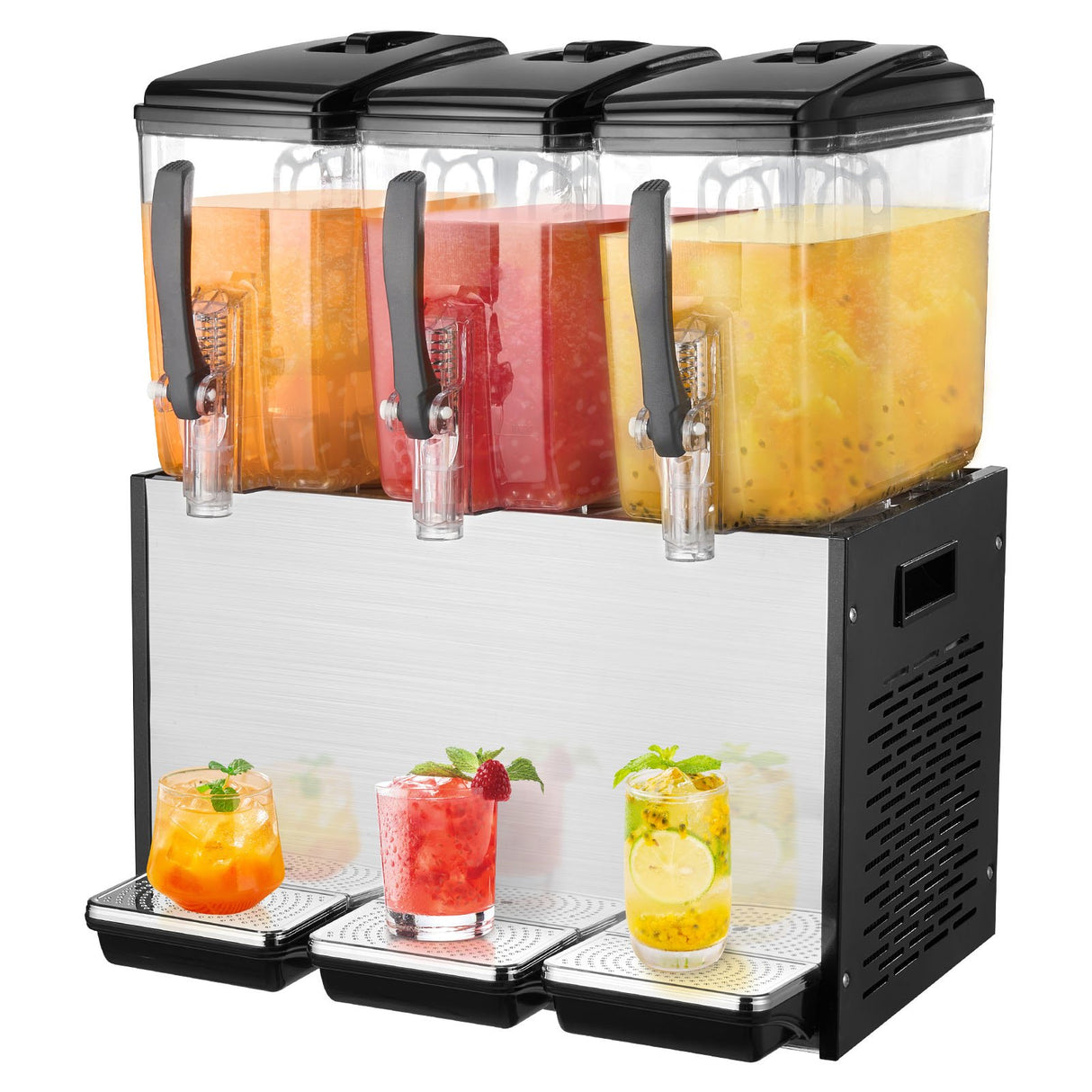 Commercial Beverage Dispenser, 3 Tanks 12 L Per Tank Juice Dispenser, 370W Stainless Steel Ice Tea Drink Machine with 7℃-12℃ Cooling Temperature, for Cold Drink Restaurant Bar Party