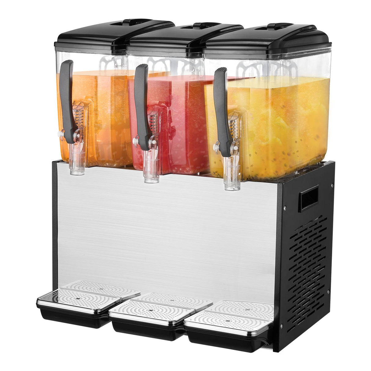 Commercial Beverage Dispenser, 3 Tanks 12 L Per Tank Juice Dispenser, 370W Stainless Steel Ice Tea Drink Machine with 7℃-12℃ Cooling Temperature, for Cold Drink Restaurant Bar Party