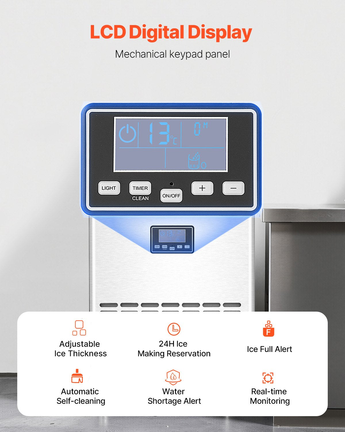 Commercial Ice Maker Machine, 100lbs/24H Ice Maker Machine with 33lbs Storage Capacity, 45 Ice Cubes in 15 Minutes, LED Digital Display Freestanding Self-Cleaning for Bar Office Restaurant