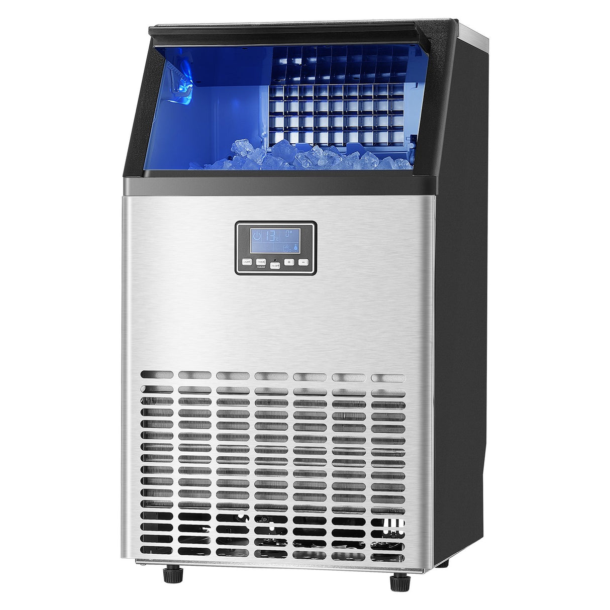 Commercial Ice Maker Machine, 100lbs/24H Ice Maker Machine with 33lbs Storage Capacity, 45 Ice Cubes in 15 Minutes, LED Digital Display Freestanding Self-Cleaning for Bar Office Restaurant