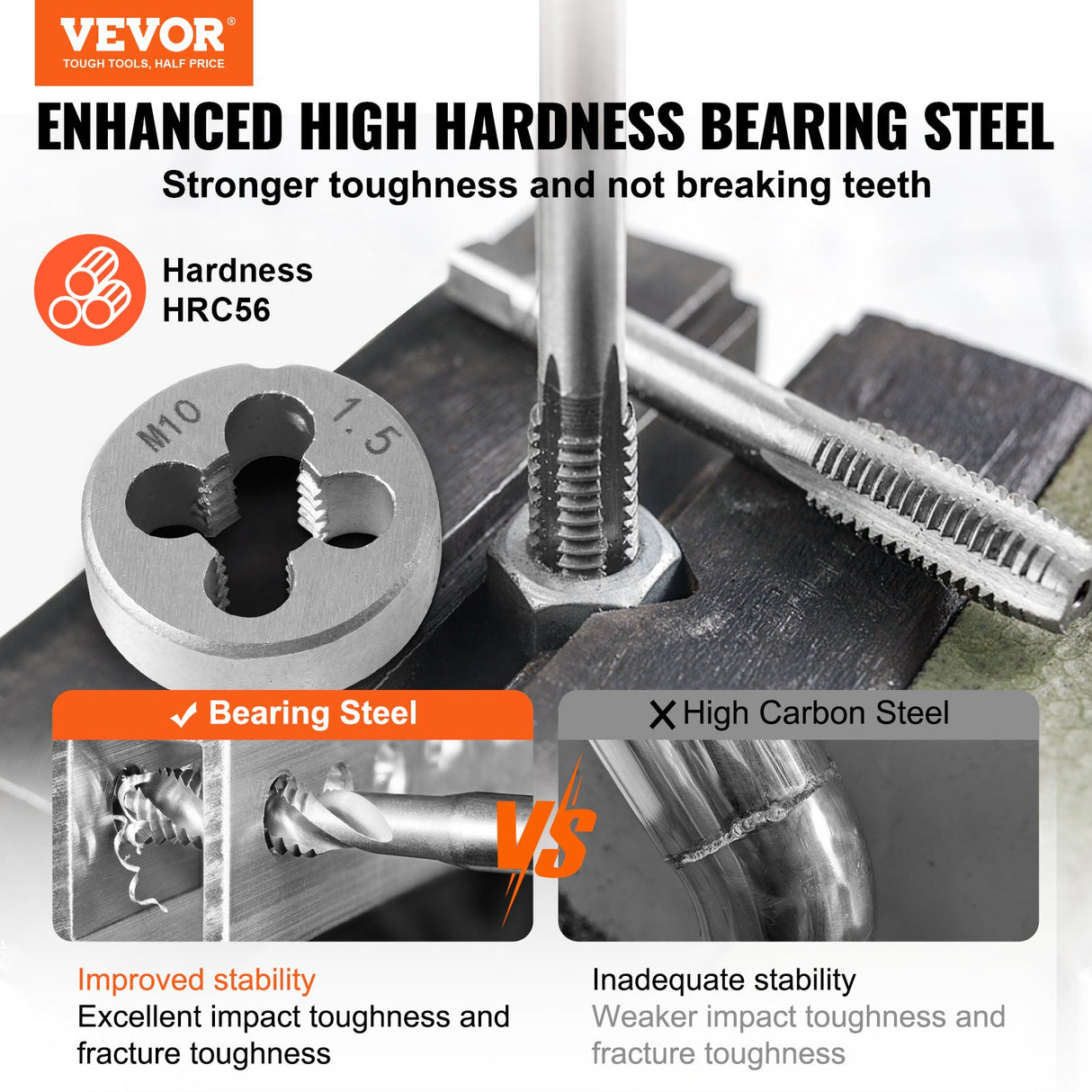 VEVOR Tap and Die Set, 116-Piece Include Metric and SAE Size, Bearing Steel Taps and Dies, Essential Threading Tool for Cutting External Internal